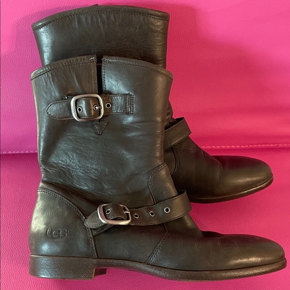 UGG Shoes - UGG Australia Frances Buckle Moto-Style Boots Women Size 7.5 Dark Brown Leather